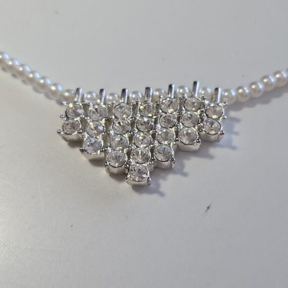 Napier Jewelry - Napier Silver Tone Faux Pearl And Rhinestone Necklace 16-18"